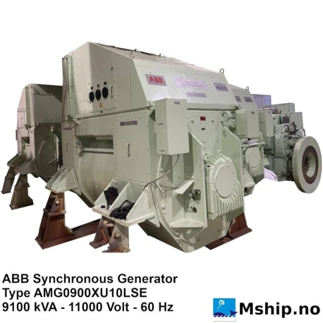 ABB Synchronous Generator - 9100 kVA — Manufacturer: ABB, Model: AMG 0900XU 10 LSE, Manufacturers part number: 2681HG402, Serial number: 46211xx  - several available, Performance specification: Power Factor 0,8, Year: 2011 - New unused from canceled project, RPM: 720, Class: ABS, Weight: 26000 kg, Amps: 478, Volt: 11000, HZ: 60, kVA: 9100, Working temperature max, celsius degrees: 50