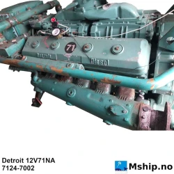 Detroit 12V71 NA — Manufacturer: Detroit, Model: 12V71NA, Arrangement number: 7124-7002, Serial number: 12VA075682, Year: 1982, HP: 350, kW: 261, RPM: 1800, Cylinder bore: 108 mm, Piston Stroke: 127 mm, Number of cylinders: 12, Displacement: 13,97 liter, Cylinder configuration: V-engine, Rotation direction: Counterclockwise, seen from the flywheel side of the engine., Fuel Type: Diesel, Injection pump type: N55, Turbo model: N/A, Weight: Net weight 1905 kg
