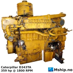 Caterpillar D343TA — Manufacturer: Caterpillar, Model: D343TA, Serial number: 33B6029, HP: 359, kW: 268, RPM: 1800, Cylinder bore: 137 mm, Piston Stroke: 165 mm, Number of cylinders: 6, Displacement: 14,6 Liter, Cylinder configuration: In line, Fuel Type: Diesel, Weight: 2230 kg