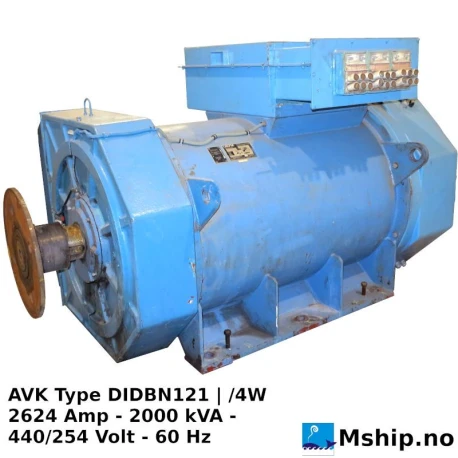 AVK Type DIDBN121 | /4W 2000 kVA — Manufacturer: AVK, Model: DIDBN121 | /4W, Serial number: 5512582C001, Year: 1992, RPM: 1800, Class: DNV, Weight: 4800 kg, Generator end type: AVK Type DIDBN121 | /4W, Amps: 2624, Volt: 440/254, HZ: 60, kVA: 2000