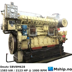 Deutz SBV8M628 — Manufacturer: Deutz, Model: SBV8M628, Serial number: 7300377, Year: 1986, HP: 2152, kW: 1583, RPM: 1000, Cylinder bore: 240 mm, Piston Stroke: 280 mm, Number of cylinders: 8, Displacement: 101340 cm³, Cylinder configuration: In line, Fuel Type: Diesel, Weight: 11500 Kg
