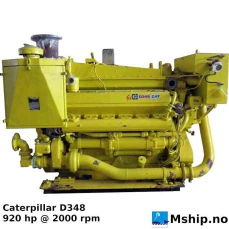 Caterpillar D348 — Manufacturer: Caterpillar, Model: D348, Arrangement number: 3N672, Serial number: 38J360, HP: 920, kW: 686, RPM: 2000, Running Hours: 19340, Cylinder bore: 137 mm, Piston Stroke: 165 mm, Number of cylinders: 12, Displacement: 29.3 Liter / 1786 CID, Cylinder configuration: V-engine, Fuel Type: Diesel