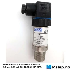 WIKA Pressure Transmitter 8350774 — Manufacturer: Wika, Model: S-10 Pressure Transmitter, Manufacturers part number: 8350774, Other: 20 mA 2-Wire Output, 0 to 6 Bar, +/-0.5% Accuracy, Volt: 10 to 30 VDC