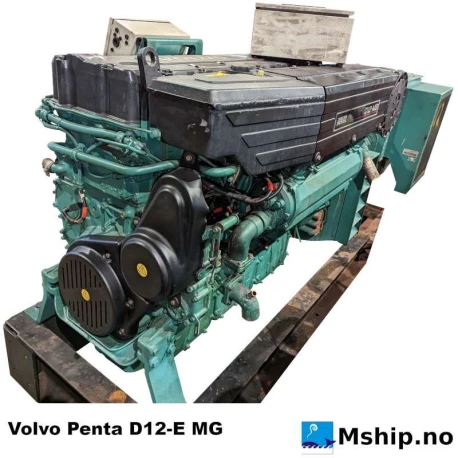 Volvo Penta D12-E MG — Manufacturer: Volvo Penta, Model: D12-E MG, Arrangement number: Engine chassis ID 124496, Serial number: 1012647756, Year: Delivered new from Volvo Penta 10 December 2009., HP: 422 @ 1500 rpm  | 503 @ 1800 rpm, kW: 310 kW @ 1500 RPM / 370 kW @ 1800 RPM, RPM: 1800 (1500 rpm possible), Cylinder bore: 131 mm, Piston Stroke: 150 mm, Number of cylinders: 6, Displacement: 12,13 Liter, Cylinder configuration: In line, Rotation direction: CCW - Counter clockwise seen from aft, Fuel Type: Diesel, Injection pump type: Common rail, Class: Germanischer Lloyd, Weight: 3152 kg, Generator end type: Stamford HCM534C1, Amps: 531, Volt: 460 / 480, HZ: 60 (50 Hz possible), kVA: 368, cos φ: 0,8