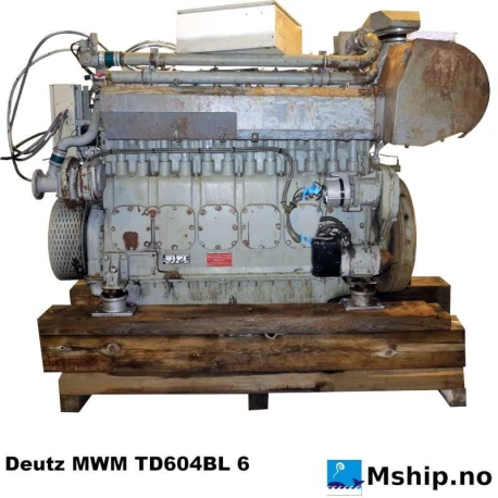 Deutz MWM TD604BL 6 — Manufacturer: MWM, Model: TD604BL 6, Serial number: 604.06.010226, Year: 1994, HP: 299, kW: 220, RPM: 1340, Cylinder bore: 170 mm, Piston Stroke: 195 mm, Number of cylinders: 6, Displacement: 26.56 Liter, Cylinder configuration: In line, Rotation direction: CCW - Counter clockwise seen from aft, Fuel Type: Diesel