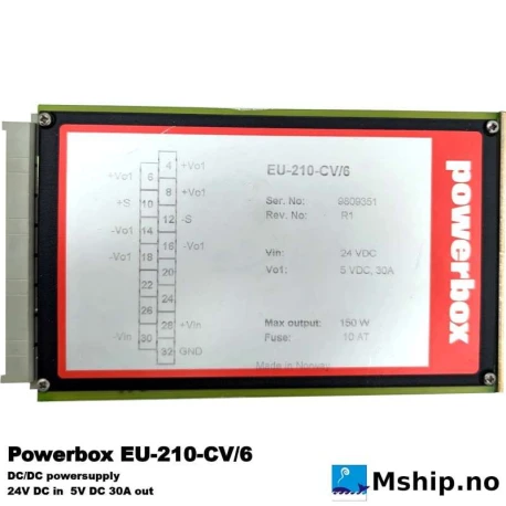 Powerbox EU-210-CV/6 — Manufacturer: Powerbox, Model: EU-210-CV/6, Weight: 925 gram, Volt: 21-32 Volt DC input range, output 5V 30A.  See photo above for more details