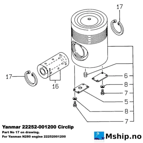 Yanmar 22252-001200 Circlip for piston pin — Manufacturer: Yanmar, Model: N280, Circlip for piston pin, Manufacturers part number: 22252-001200, Alternative part number: 22252001200