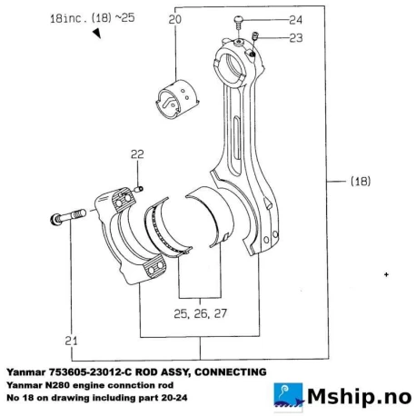 Yanmar 753605-23012-C ROD ASSY, CONNECTING — Manufacturer: Yanmar, Model: N280, ROD ASSY, CONNECTING, Manufacturers part number: 753605-23012-C, Alternative part number: 75360523012C 75360523012