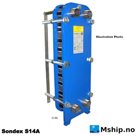 Sondex S14a plate heat exchanger — Manufacturer: SONDEX, Model: S14a, Manufacturers part number: S14A ST 16 30 TMTL97, Alternative part number: S14AST1630TMTL97, Year: 2008, kW: Nominal capacity 180 kW, m³ /h, cubic meter per hour capacity: 437/596, Capacity, Nominel kilocalorie per hour (kcal/h): 154772, Heat Transfeer Surface m² : 4,2 m2, Working pressure BAR: 6