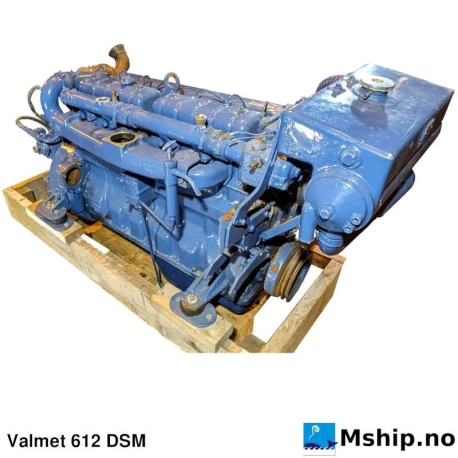 Valmet 612 DSM — Manufacturer: Valmet, Model: 612 DSM, Manufacturers part number: 8324 48698, Alternative part number: 832448698, 8324 48699, 832448699, HP: 230, kW: 169, RPM: 2200, Cylinder bore: 108, Piston Stroke: 134, Number of cylinders: 6, Displacement: 7366 cm3, Cylinder configuration: In line, Rotation direction: CCW - Counter clockwise seen from aft, Fuel Type: Diesel, Other: Start motor missing. Gear fitted but sold separately-, Weight: 695 kg dry weight