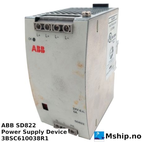 ABB SD822  Power Supply Device 3BSC610038R1 — Manufacturer: ABB, Model: SD822, Manufacturers part number: EXC3BSC610038R1, Alternative part number: E137006, Serial number: 3BSC610038R1, Weight: 0,7 Kg, Amps: 5, Volt: 24 V d.c.