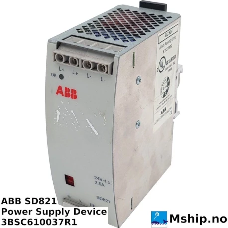 SD821 Power Supply Device 3BSC610037R1 — Manufacturer: ABB, Model: SD821, Manufacturers part number: EXC3BSC610037R1, Alternative part number: E 137006, Weight: 0,6 Kg, Amps: 2,5 A, Volt: 24 V d.c.