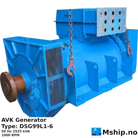 AVK Generator DSG99L1-6 — Manufacturer: AVK, Model: DSG99L1-6, Serial number: 6916053A001, Year: 1993, RPM: 1000, Weight: about 7200 kg, Amps: 2113, HZ: 50, kVA: 2525, cos φ: 0,8