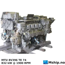 MTU 8V396 TE 74 — Manufacturer: MTU, Model: 8V396 TE 74, Serial number: 556 5245, Year: 1996, HP: 1115, kW: 832, RPM: 1900, Running Hours: 8259, Cylinder bore: 165 mm, Piston Stroke: 185 mm, Number of cylinders: 8, Displacement: 31,65 Liter, Cylinder configuration: V-engine, Fuel Type: Diesel