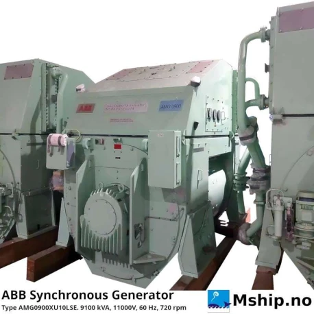 ABB Synchronous Generator - 9100 kVA — Manufacturer: ABB, Model: AMG 0900XU 10 LSE, Manufacturers part number: 2681HG402, Alternative part number: AMG0900XU10LSE, Serial number: 46211xx  - 6 pcs available, Year: 2012 - New, unused., RPM: 720, Rotation direction: Facing drive end): CCW, Class: ABS, Weight: 26000 kg, Amps: 478, Volt: 11000, HZ: 60, kVA: 9100, cos φ: 0.8, Working temperature max, celsius degrees: 50