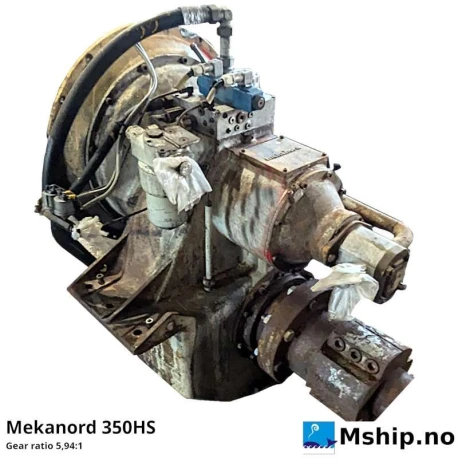 Mekanord 350HS — Manufacturer: Mekanord, Model: 350HS, Serial number: 9-028, Year: 1994, HP: Power Factor 0,333 HP / RPM, kW: Power Factor 0,245kW / RPM, Weight: About 600 kg, Gear type: Non Reversing Gearbox  CPP  - to be used with controllable pitch propeller, Gear ratio: 5,94:1