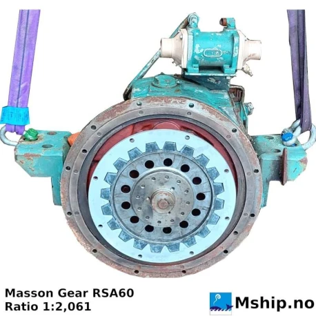 Masson RSA60 — Manufacturer: Masson Marine, Model: RSA60, Serial number: 19208, Class: BV, Gear type: FP  - normal reverse gear for fixed propeller blades, Gear ratio: 2,061:1