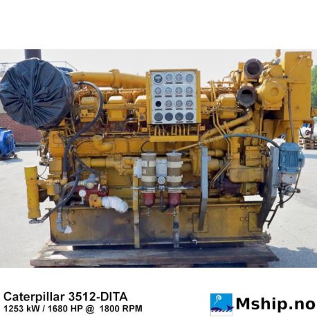 Caterpillar 3512-DITA — Manufacturer: Caterpillar, Model: 3512-DITA, Arrangement number: 8N-5802, Serial number: 24Z03971, HP: 1800, kW: 1253, RPM: 1680, Cylinder bore: 170 mm, Number of cylinders: 12, Cylinder configuration: V-engine, Rotation direction: CCW - Counter clockwise seen from aft, Fuel Type: Diesel, Other: Air starter, Volt: 24 volt system