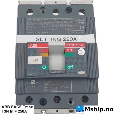ABB SACE Tmax Circut Breaker T3N 250A — Manufacturer: ABB, Model: SACE T3N, Alternative part number: SACE Tmax, Serial number: AL91030269, Amps: 250, Volt: See photo