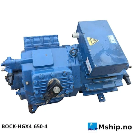 BOCK HGX4/650-4 — Manufacturer: BOCK Danfoss, Model: HGX4/650-4, Serial number: AQ23806A019, RPM: 1450/1740 ¹/min, Cylinder bore: 65 mm, Piston Stroke: 49 mm, Number of cylinders: 4, Displacement: 50/60 Hz (1450/1740 ¹/min)   56,60 / 67,90 m³/h, Weight: 152 kg, Volt: 380-420V Y/YY -3- 50Hz | 440-480V Y/YY -3- 60Hz, HZ: 60 / 60