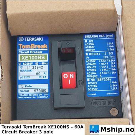 Terasaki TemBreak XE100NS – 60A — Manufacturer: Terasaki, Model: TemBreak, Alternative part number: XE100NS, Serial number: 97M50, Amps: 60