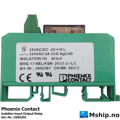 Phoenix Contact 2940391 Isolation Input Output Relay — Manufacturer: Phoenix Contact, Manufacturers part number: 2940391, Volt: 24
