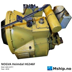 NOGVA Heimdal HG 346 F — Manufacturer: Nogva Heimdal, Model: HG 346 F, Alternative part number: HG346F, Serial number: 36271, Year: 2018, kW: from 346 kW up to 949 kW, RPM: Up to 2100 rpm on input shat from the engine, Rotation direction: Engine rotation: CCW - Propeller rotation CW, Other: MAX. TORQUE 4407 Nm, Gear type: Non Reversing Gearbox  CPP  - to be used with controllable pitch propeller, Gear ratio: 4,57:1, DIMENSIONs: Center distance between ingoing axle from the engine and outgoing propeller axle: 360 mm