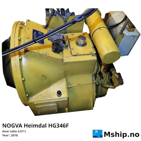 NOGVA Heimdal HG 346 F — Manufacturer: Nogva Heimdal, Model: HG 346 F, Alternative part number: HG346F, Serial number: 36271, Year: 2018, kW: from 346 kW up to 949 kW, RPM: Up to 2100 rpm on input shat from the engine, Rotation direction: Engine rotation: CCW - Propeller rotation CW, Other: MAX. TORQUE 4407 Nm, Gear type: Non Reversing Gearbox  CPP  - to be used with controllable pitch propeller, Gear ratio: 4,57:1, DIMENSIONs: Center distance between ingoing axle from the engine and outgoing propeller axle: 360 mm