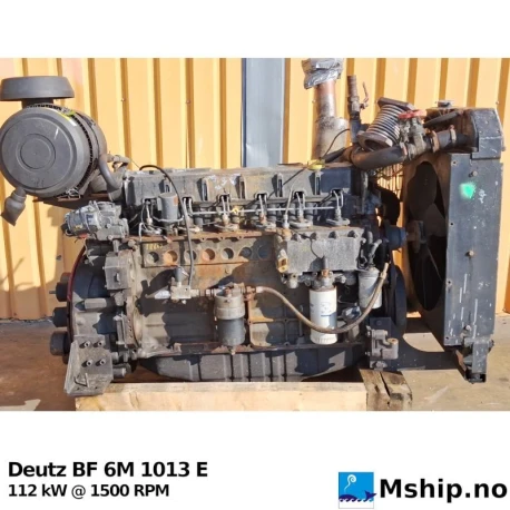 Deutz BF 6M 1013 E — Manufacturer: Deutz, Model: BF 6M 1013 E, HP: 166, kW: 122, RPM: 1500, Running Hours: 69308, Cylinder bore: 108, Piston Stroke: 130, Number of cylinders: 6, Displacement: 7,2 Liter, Cylinder configuration: In line, Rotation direction: CCW - Counter clockwise seen from aft, Weight: 760 kg