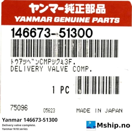 Yanmar 146673-51300 Delivery valve complete. — Manufacturer: Yanmar, Model: N180 series, Delivery valve complete, Manufacturers part number: 146673-51300, Alternative part number: 14667351300