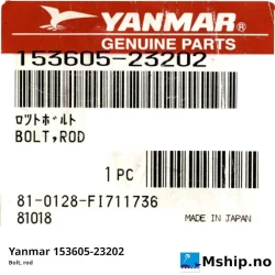 Yanmar 153605-23202 Bolt, rod — Manufacturer: Yanmar, Model: N280 engine.  Bolt for big end bearing connection rod cap, Manufacturers part number: 153605-23202, Alternative part number: 15360523202