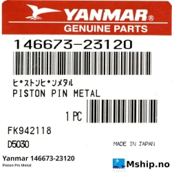 Yanmar 146673-23120 Piston Pin Metal — Manufacturer: Yanmar, Model: Piston Pin Metal, Manufacturers part number: 146673-23120, Alternative part number: 14667323120