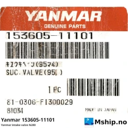Yanmar 153605-11101 Yanmar intake valve N280 — Manufacturer: Yanmar, Model: Intake valve N280, Manufacturers part number: 153605-11101, Alternative part number: 15360511101