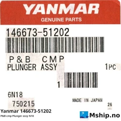 Yanmar 146673-51202 P&B cmp Plunger assy N18 — Manufacturer: Yanmar, Model: P&B cmp Plunger assy N18, Manufacturers part number: 146673-51202, Alternative part number: 14667351202