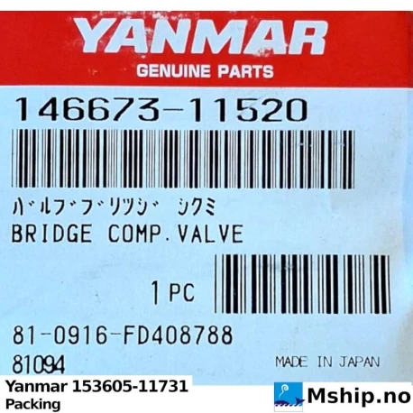 Yanmar 146673-11520 Bridge Comp. Valve — Manufacturer: Yanmar, Model: Bridge Comp. Valve, Manufacturers part number: 146673-11520, Alternative part number: 14667311520