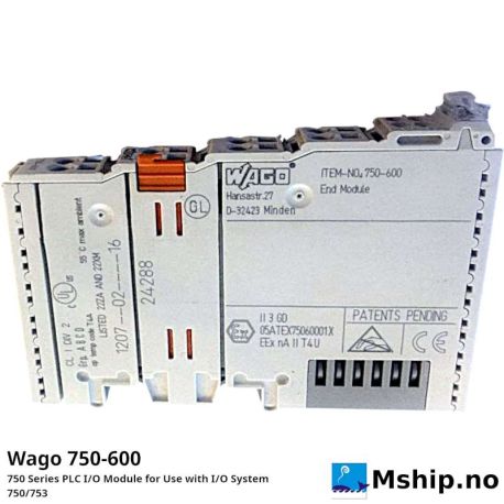 Wago 750-600 750 Series PLC I/O Module — Manufacturer: Wago, Model: PLC I/O Module for Use with I/O System 750/753, Manufacturers part number: 750-600, Alternative part number: 750600, Volt: 24V DC