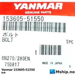 Yanmar 153605-51550 Bolt — Manufacturer: Yanmar, Model: Bolt, Manufacturers part number: 153605-51550, Alternative part number: 15360551550
