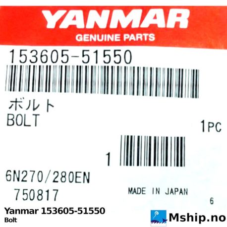 Yanmar 153605-51550 Bolt — Manufacturer: Yanmar, Model: Bolt, Manufacturers part number: 153605-51550, Alternative part number: 15360551550
