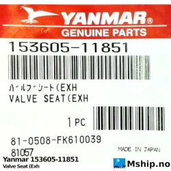 Yanmar 153605-11851 Valve Seat (Exh — Manufacturer: Yanmar, Model: Valve Seat (Exh, Manufacturers part number: 153605-11851, Alternative part number: 15360511851