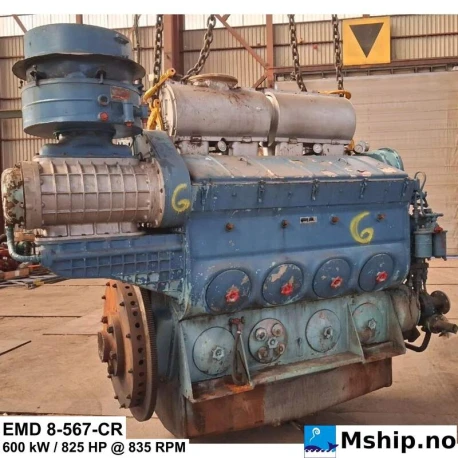 EMD 8-567-CR — Manufacturer: EMD, Model: — Custom value (type below) —, Alternative part number: — Custom value (type below) —, Serial number: — Custom value (type below) —, Year: — Custom value (type below) —, HP: 825, kW: 600, RPM: — Custom value (type below) —, Cylinder bore: — Custom value (type below) —, Piston Stroke: — Custom value (type below) —, Number of cylinders: 8, Displacement: — Custom value (type below) —, Cylinder configuration: V-engine, Fuel Type: Diesel, Class: Lloyd’s Register