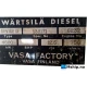 Wärtsilä 12V32 D — Manufacturer: Wärtsilä, Model: 12V32 D, Serial number: 6232, Performance specification: 133171, HP: 6032, kW: 4500, RPM: 750, Running Hours: 99642, Cylinder bore: 320 mm, Piston Stroke: 400 mm, Number of cylinders: 12, Displacement: 386 Litres , Cylinder configuration: V-angle  55°, Rotation direction: CCW - Counter clockwise seen from aft, Fuel Type: HFO, Other: Valmet gearbox for this engine available., Weight: 57 Ton