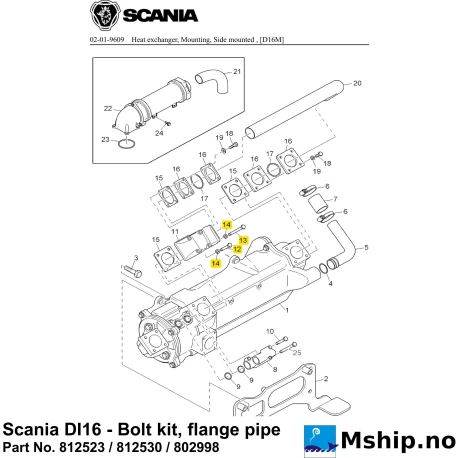 Scania DI16 - Bolt kit, flange pipe Part No. 812523 / 812530 / 802998    https://mship.no