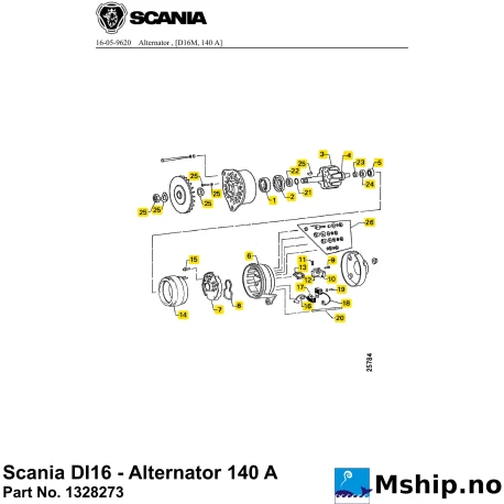 Scania DI16 - Alternator 140 A Part No. 1328273    https://mship.no