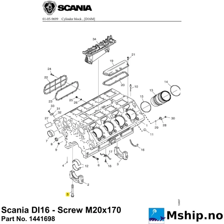 Scania DI16 - Screw M20x170 Part No. 1441698    https://mship.no