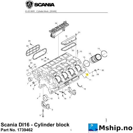 Scania DI16 - Cylinder block Part No. 1739462    https://mship.no