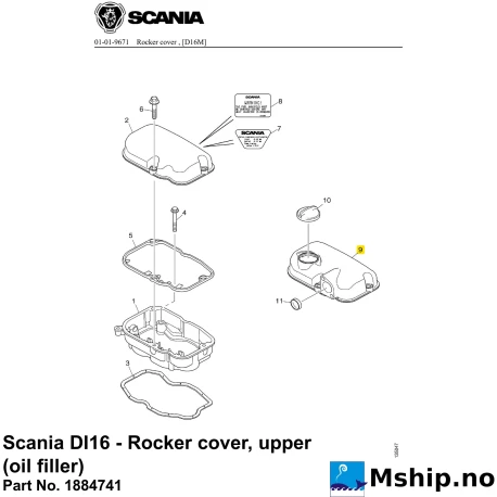 Scania DI16 - Rocker cover, upper (oil filler) Part No. 1884741    https://mship.no