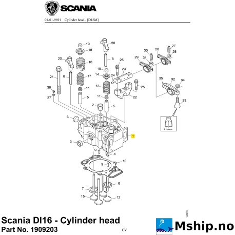 Scania DI16 - Cylinder head Part No. 1909203    https://mship.no