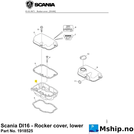 Scania DI16 - Rocker cover, lower Part No. 1918525    https://mship.no